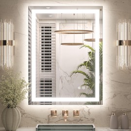 Keonjinn LED Bathroom Mirror 24 ” x 32 ” with Frontlit & Backlit, Lighted Mirror for Bathroom Wall with Stepless Dimmable 3-Color Lights, Anti-Fog Mirror with HD Tempered Glass, UL-Listed LED Driver