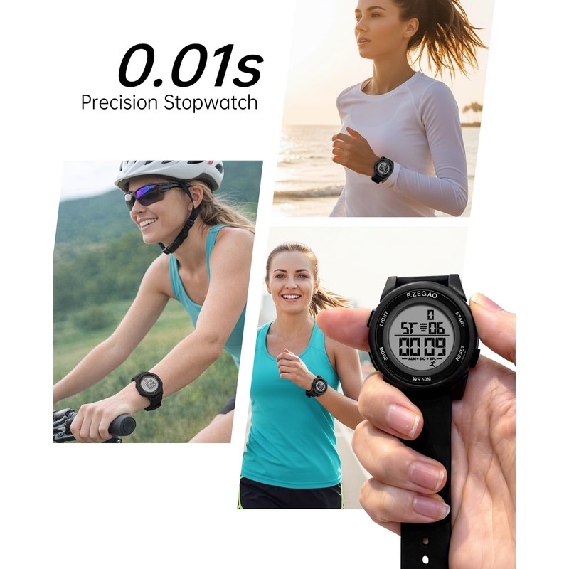 F.ZEGAO Digital Watch Womens with Stopwatch Alarm, 10ATM Waterproof Watches