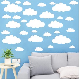 31Pcs Big Clouds Wall Decal Cloud Wall Stickers Murals Vinyl Art Design Wall Decor 4-10 inch for Teen Kids Bedroom Playroom Home Decoration Wallpaper (White)