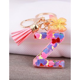 Initial Letter Keychain for Women Gift Cute Butterfly Tassel Resin Keychain Wallet Car Backpack Handbag Charm Accessories