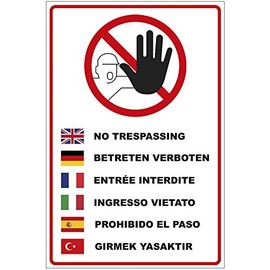 Sign "Betreten verboten" in Multiple Languages PVC Hard Foam Board 200 x 300 mm - 3 mm Thick