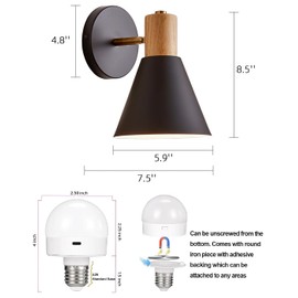 Vechoicy Battery Operated Wall Sconces Lighting Set of 2, Adjustable Wireless Wall Lamp, Cordless Wall Lighting with Remote and Dimmable Rechargeable Bulbs for Bedroom Living Room (Black)