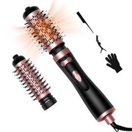 Hair Dryer Brush, 3-in-1 Rotating Round Hot Air Spin Brush Set with 2 Brushes (2" & 1.5"), Negative Ionic Blow Volumizer, 2 Detachable Auto-Rotating Curling Brush