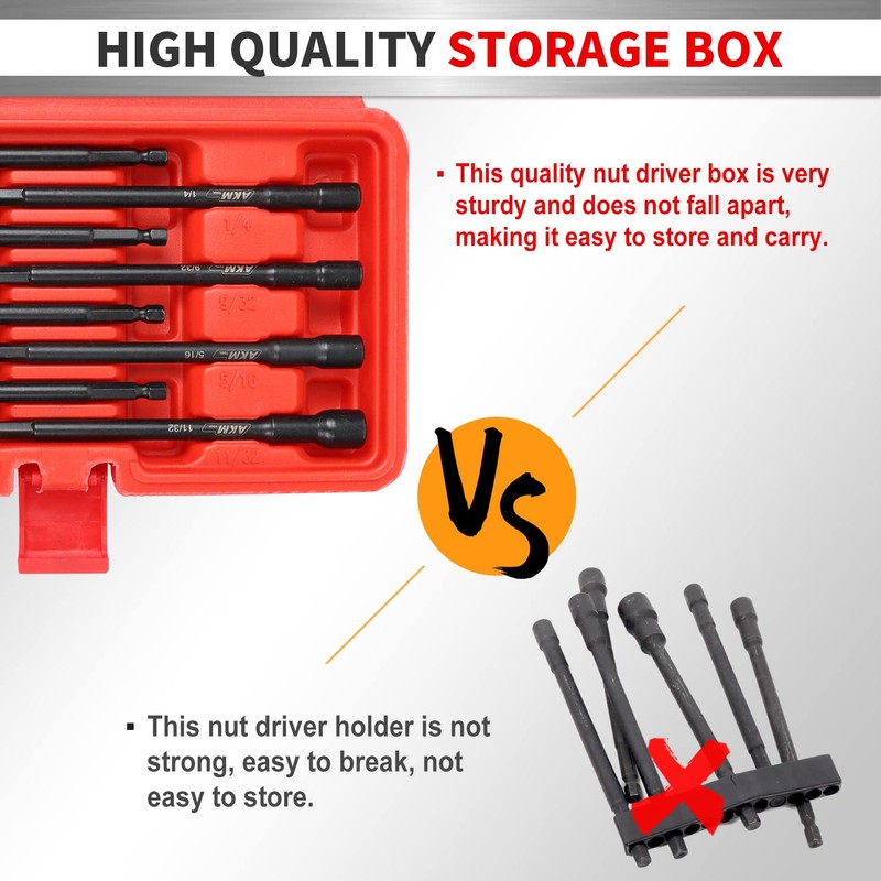AKM TOOL 9-Piece Long Universal Nut driver set, 6 inch