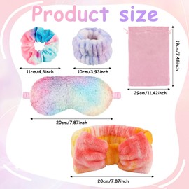 YXSJAS 30Pcs Spa Sleepover Party Supplies for Girl Pajama Party Favor with Rainbow Plush Eye Mask Diamond Velvet Scrunchie Bow Skincare Headband Gradient Wristband Pink Makeup Bag for Women Travel Nap