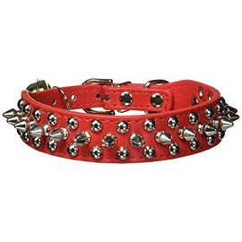 Aolove Mushrooms Spiked Rivet Studded Adjustable Pu Leather Pet Collars for Cats Puppy Dogs (Large, Red)