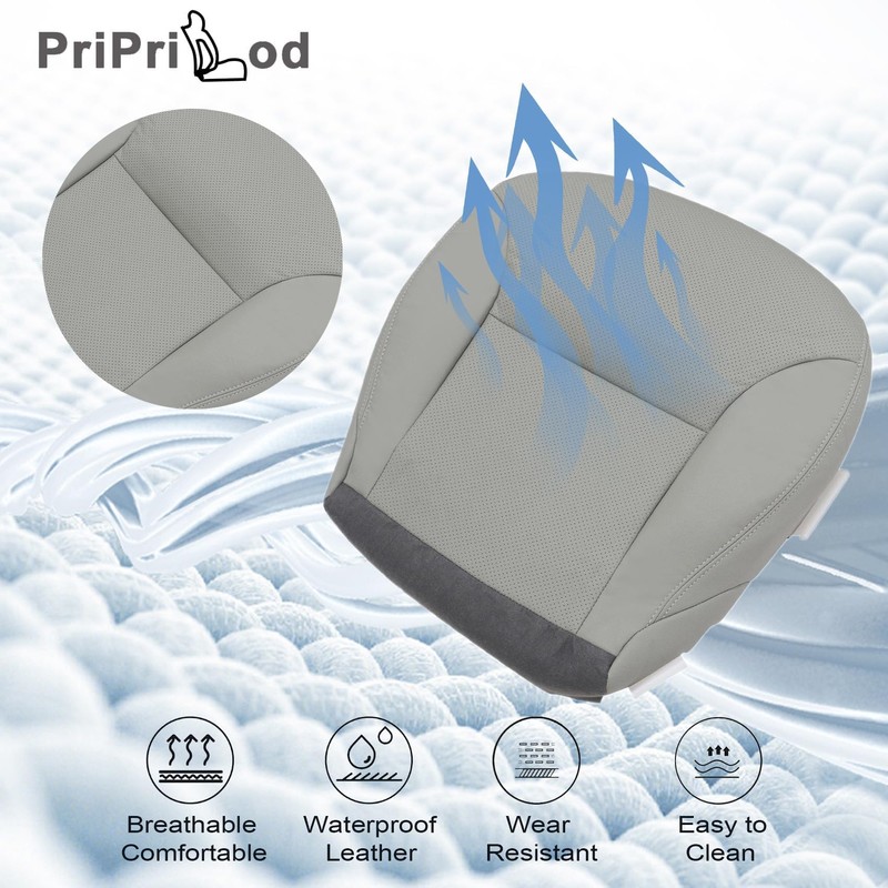 Priprilod Gray Perforated Leather Driver Side Bottom Replacement Seat Cover
