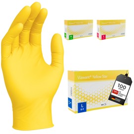 Disposable Gloves Pack of 100 | L | Nitrile Gloves Yellow | Powder-Free, Latex-Free Disposable Gloves | Tear-Resistant & Sensitive | EN 455 & EN 374 | Sizes S, M, L