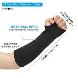 PATIKIL 12 Inch Cut Resistant Sleeve, 3 Pairs Arm Safety Protectors Sleeves with Thumb Hole Level 5 Protection Forearm Guard Sleeves for Thin Skin and Bruising, S, Black/Gray/Blue