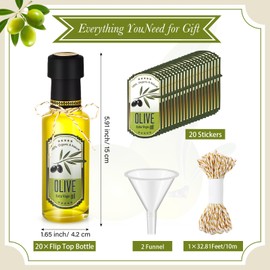 Reallnaive 20 Pcs 4 oz Mini Glass Olive Oil Bottles Empty Sauce Condiment Bottles with Dropper Inserts and Sticker Seals Caps for Gifts Kitchen(Clear,Circle)