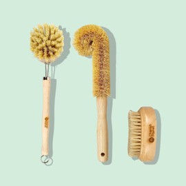 Natural Bamboo Cleaning Brush Set of 3 - Eco-Friendly and Sustainable Reusable Bamboo Cleaning Brushes - Perfect for Kitchen and Bathroom