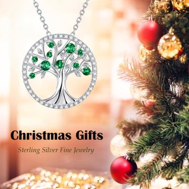 Re Besta Sterling Silver Tree of Life Necklace for Women Mothers Day Birthday Gift for Wife Mom May June July Birthstones Jewelry Emerald Ruby Pearl Sapphire and More stones Necklace for Her, Sterling