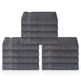 Panzy 12 or 24 Cotton Washcloths Set - 30 x 30 cm, White - 100% Ring Spun Cotton, Premium Quality Flannel Face Cloths, Highly Absorbent and Soft Feel Fingertip Towels (Charcoal, 12)