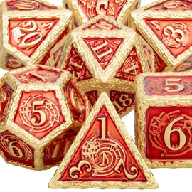 ARUOHHA Metal DND Dice Set with Gift Box, Music Design Polyhedral Dice Set Dungeons and Dragons Golden Red 7PCS D&D Dice RPG Role Playing Games 6 Sided D and D Dice D20 D12 D10 D8 D6 D4