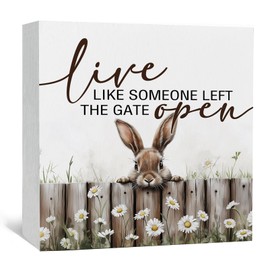 Nitelat Farmhouse Rabbit Sign - Farmhouse Cottagecore Animal Office Kitchen Bedroom Decor,Rustic Farm Live like Someone Left the Gate Open Home Decor Signs,Duck Gifts for Women