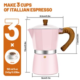 DITOSH 3 Cup Aluminum Espresso Stovetop Moka Pot Express Coffee Maker Percolator Italian Classic Mocha Coffee Machine for Italian and Cuban Cafe Brewing for Home & Camping 150ml 5oz