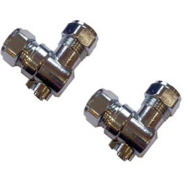 15mm Angled Isolating Valve Compression 90 Degree Elbow Chrome - Pack of 2