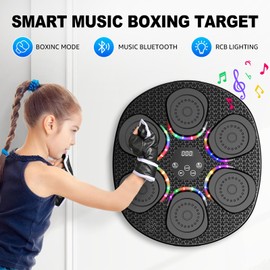 Music Boxing Machine for Kids Adults, Smart Interactive Music Punching Machine with Gloves 9 Modes, 9 Speeds 3 Sensitivity Wall Mounted Electronic Boxing Punching Pad for Reaction Training Black