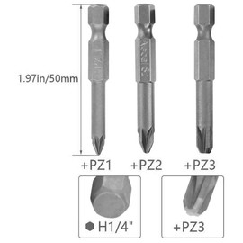 Utoolmart Pozidriv Screwdriver Bits, PZ1+PZ2+PZ3 Pozidriv Head Screw Driver Bit, with 1/4 Inch Hex Shank, 50mm Length S2 Steel Screw Driver Kit Tools, for Repair Work, 1 Set