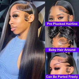 13x4 Straight Lace Front Wigs Human Hair HD Transparent 180% Density Lace Frontal Wigs Human Hair Pre Plucked Glueless Long Wigs for Women Human Hair with Baby Hair Natural Black Color 28 Inch