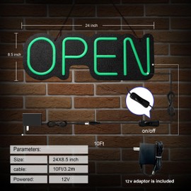 24 inch Neon Open Signs for Business, Open Sign With Textured Backboard LED Anti-Scratch Easy Dedust Neon Light for Business(Green)