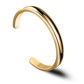 Zuo Bao Hair Tie Bracelet Stainless Steel Grooved Cuff Bangle for Women (Gold)