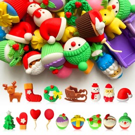 Kaemi 32 Pcs Christmas Erasers Desk Pets for Kids Classroom Prizes Fun 3D Puzzle Animal Food Erasers Bulk Mini Cute Snowman Holiday Erasers for Party Favors Treasure Box Goodie Bag Stuffers