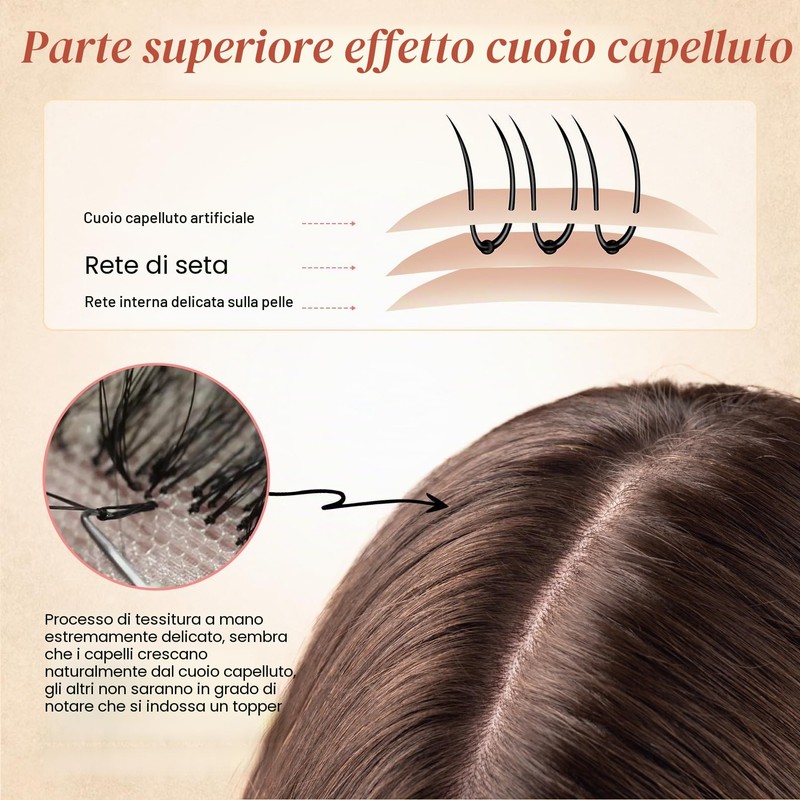 Flufymooz Topper in 100% veri capelli umani da donna, 25,4