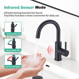 CREA Touchless Bar Sink Faucet,Black Bathroom Facuets 1 3 Holes, Single Handle Bathroom Faucets with Deck Plate,360°Swivel Stainless Steel Small Kitchen Faucet for Mini Pre Sink RV Vanity Faucet