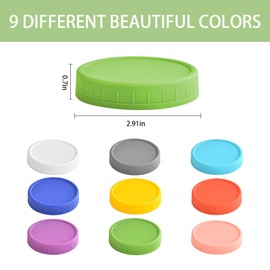 9 Pack Regular Mouth Mason Jar Lids - 70mm Colored Plastic Mason Lids with Silicone Rings for Ball, Kerr and More, Thickened & Leak-proof, Dishwasher Safe, Reusable Canning Lids