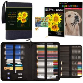 CwhaleCblu CwhaleCblu Art Drawing Set Art Supplies, Sketching Kit with 3-Color Sketch Book, Colored, Graphite, Charcoal, Watercolor&Metallic Pencil, Art Set For Girls Boys Kids Adults Beginner