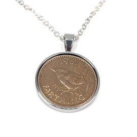 Solid Round Pendant 1951 Lucky Farthing 74th Birthday plus a Sterling Silver 18in Chain SLV