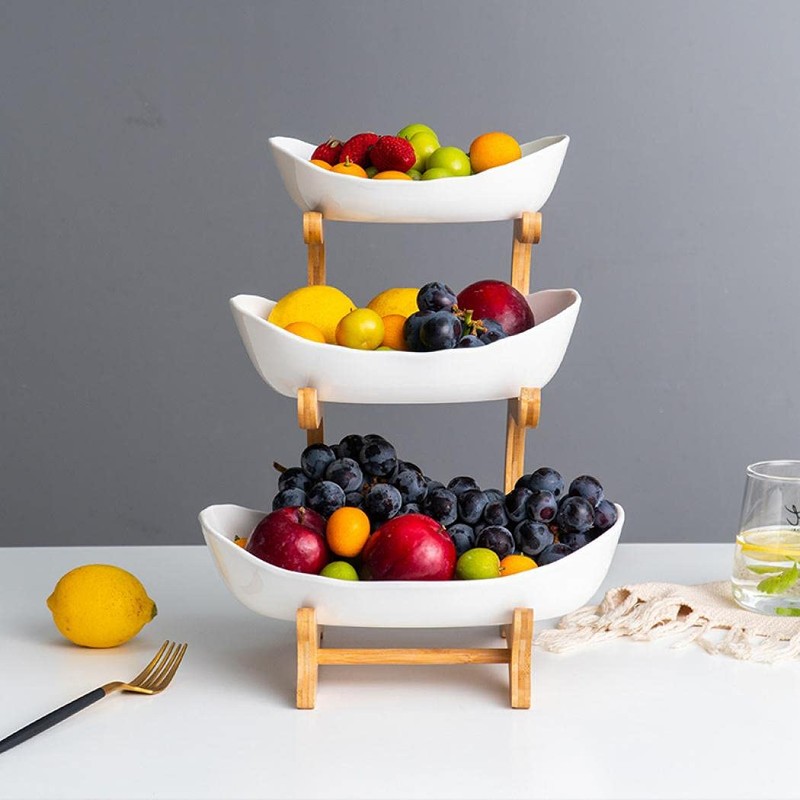 YYW 3 Tier Fruit Basket, White Ceramic Fruit Bowl for