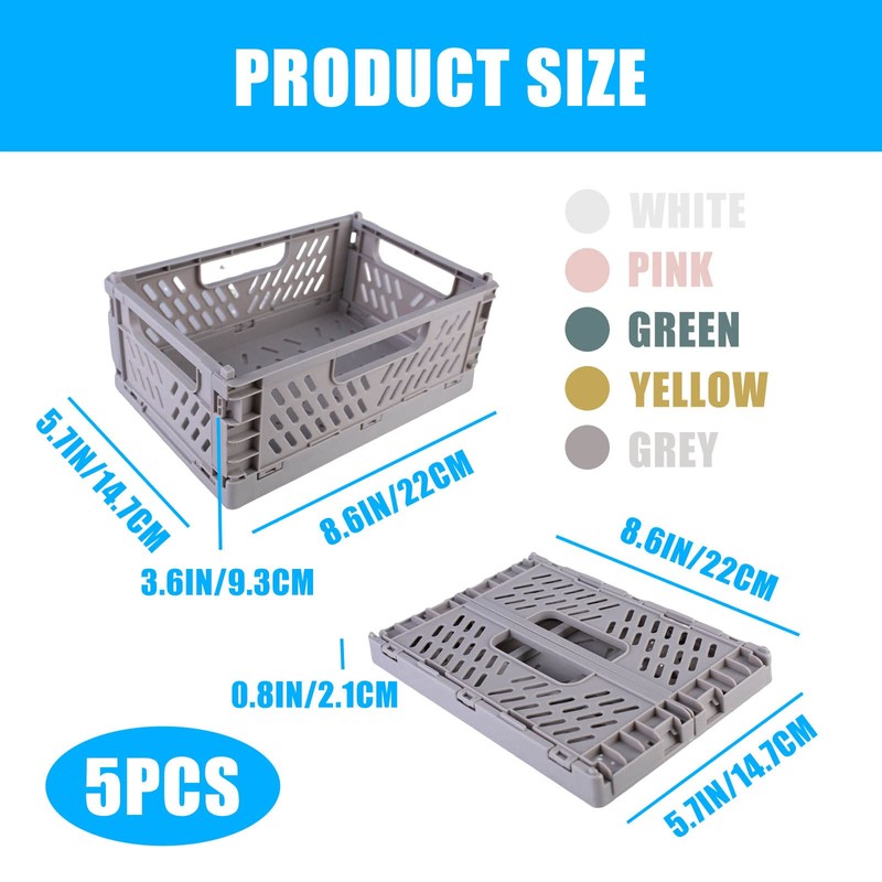 Pack of 5 Mini Baskets, Mini Plastic Baskets, Folding Basket,