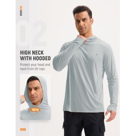 BALEAF Men's UV SPF Hoodie Shirts UPF 50+ Sun Protection Long Sleeve Kangaroo Pocket Rash Guard Fishing Swimming Lightweight Light Gray M