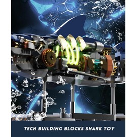 QLT Ideas Mechanical Shark Building Set - with Display Stand and Light, Marine Animal with Linkage Function, Gift for Adults, Ocean & Mechanical Enthusiasts. (Compatible with Legos for Boys Age 8-12)