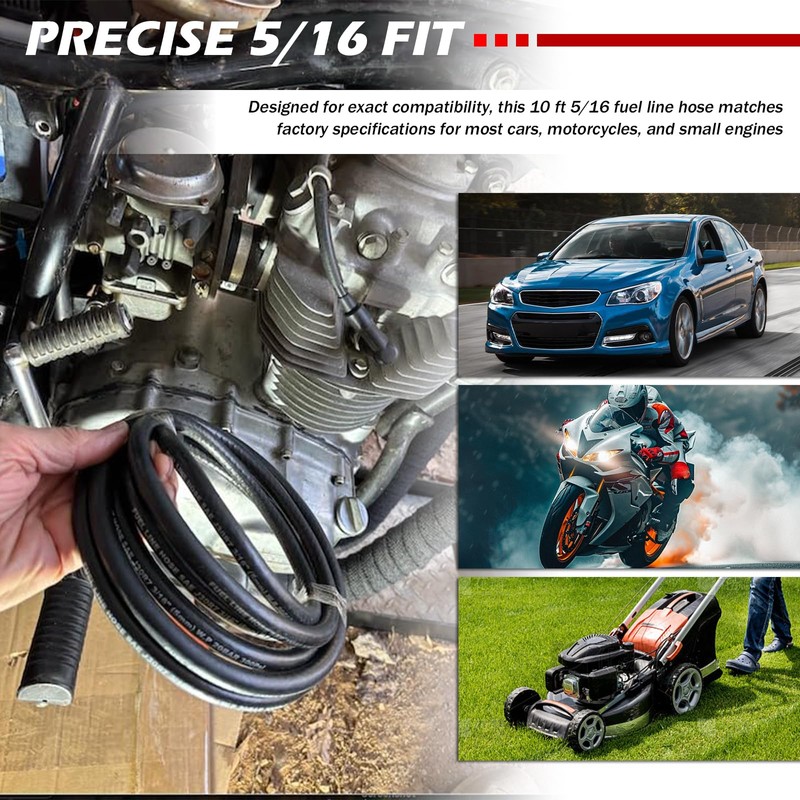 10Ft NBR Fuel Line Kit with 10 Steel Clamps,5/16 Fuel
