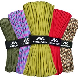 MONOBIN Paracord Rope 100FT for Making Paracord Projects, 4mm 7 Strand Parachute Cord for Lanyard, Survival Bracelets, Clothsline,Hiking (Dry Grass Green, 100FT)