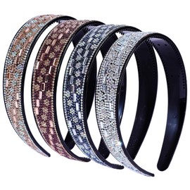 Diademas de diamantes de imitación brillantes para mujer, 4 unidades, diademas de cristal antideslizantes con dientes y aro de diamantes de imitación, accesorios cómodos para la cabeza para f