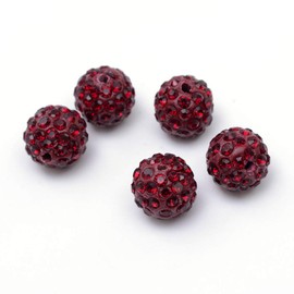 PH PandaHall 100pcs 10mm Dark Red Rhinestone Clay Beads Clay Pave Disco Ball Shamballa Clay Beads for Jewelry Making