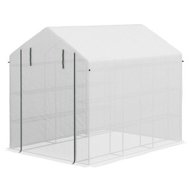 Large White Walk-In Greenhouse with Shelving PE Cover & Roll-Up Door for Garden & Outdoor UseColor: White Color