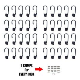 Hook & Cord - Metal Plastic-Coated Spring Hooks - Wire Bungee Cord Hooks - Strong Gauge with End Protective Cap - for Tarps, Covers, Sunshades (40, 3/16" MPC)