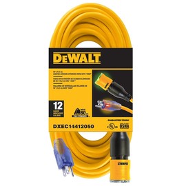 DEWALT 50 Foot 12/3 SJTW Click-to-Lock Lighted Extension Cord - Heavy Duty Outdoor, Waterproof, Weatherproof, Heat & Corrosion Resistant Industrial Strength Light Up Prong Outlet Plug Power Cord