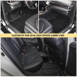 WHIZMIA Floor Mats Fit for Toyota Camry FWD Only (Not for Hybrid or AWD) 2018-2024, TPE All-Weather Custom Fit Floor Liners, 1st & 2nd Row, Black