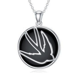LONAGO Swallow Necklace 925 Sterling Silver Bird Pendant with Black Onyx Swift Bird Minimal Necklace Jewelry Gifts for Mom Women Mother's Day Gift