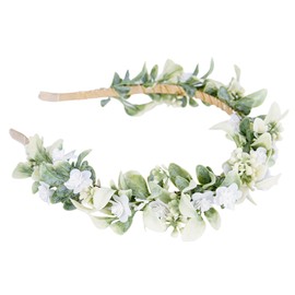 KorViSHOW Green Leaf Flower Crowns - Bohemian White Floral Headpiece Bridal Flower Headband Greenery Eucalyptus Hair Accessories with Ribbon for Girls Women Wedding Birthday Vacation Party Photo Prop