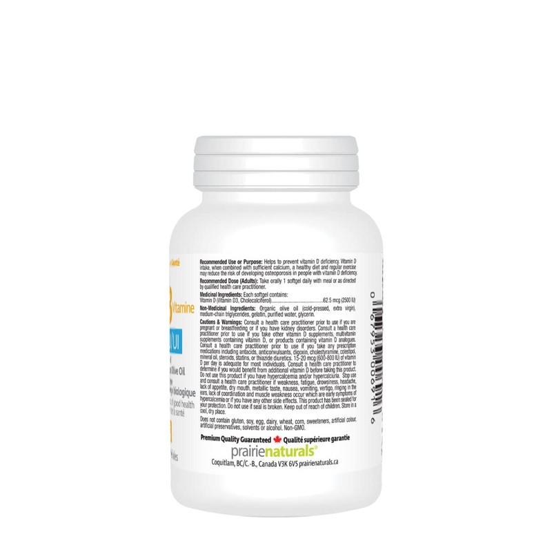 Prairie Naturals Vitamin d3 cholecalciferol 2,500iu softgel, 180 Count