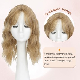 Hair Topper with Wispy Bangs 14" Wavy Hair Pieces for Thinning Hair Women