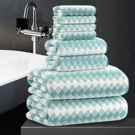 8 Piece Bathroom Towel Set Aqua |2 Oversized Large Bath Towels Sheet,2 Hand Towels and 4 Washcloths| 600GSM Ultra Soft Luxury Premium Towel Set Highly Absorbent Quick Dry Hotel Towel Collection
