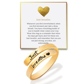 Hope Rings – Just Breathe Ring (1 Pcs, Gold) – Adjustable Tarnish-Free 304 Stainless Steel Encouragement Jewelry – Inspirational & Heartfelt Gift for Women – Grief, Loss, Emotion
